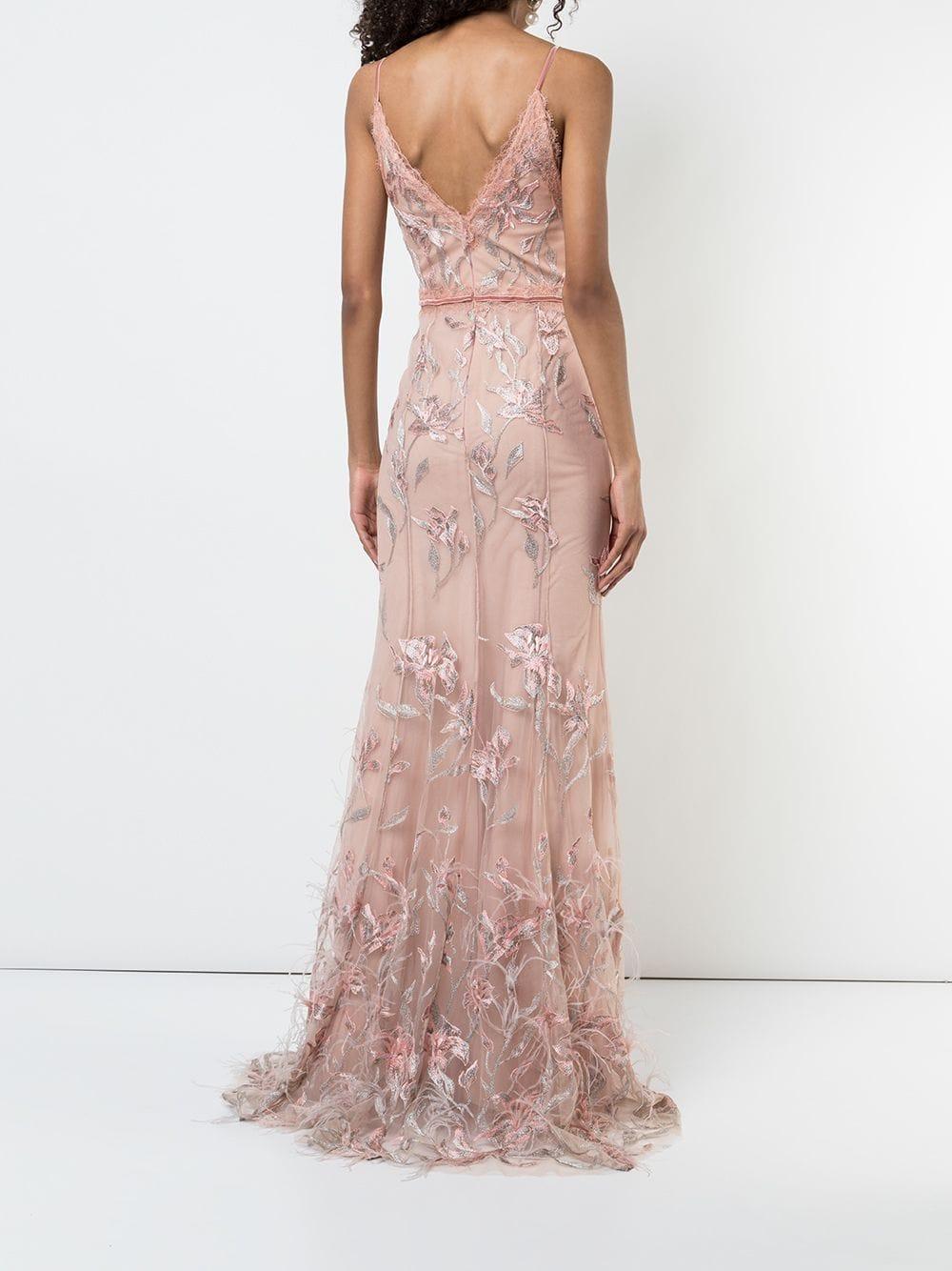Marchesa notte Synthetic Feather Embroidered Sleeveless Gown in Blush (Pink)  - Lyst