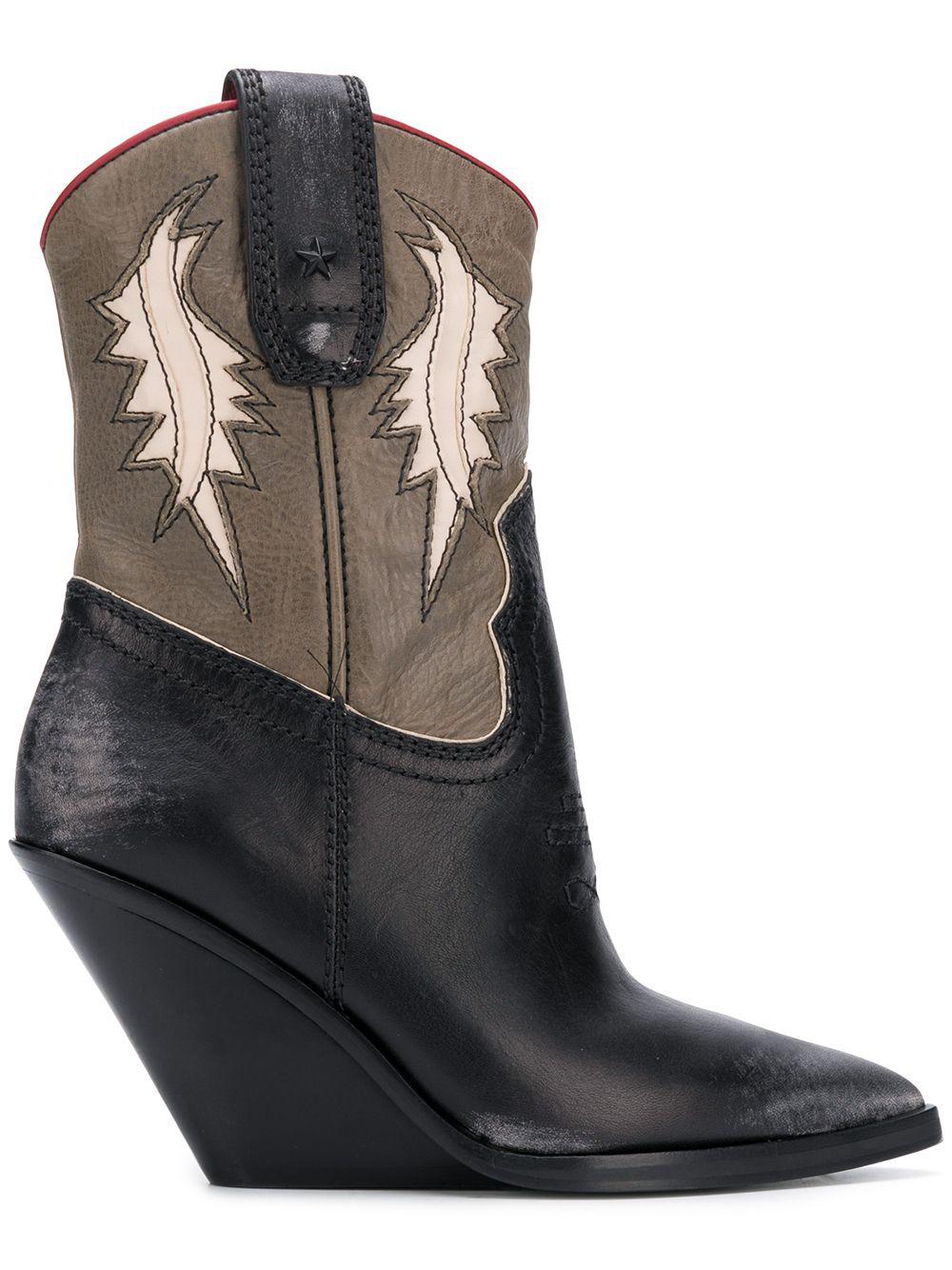 DIESEL Pointed Wedge Cowboy Boots in Black | Lyst