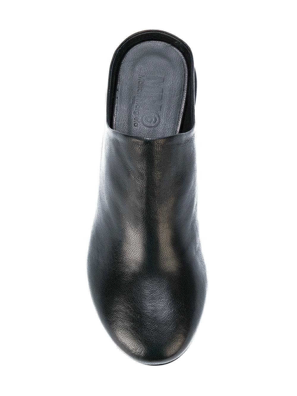closed toe block heel mules