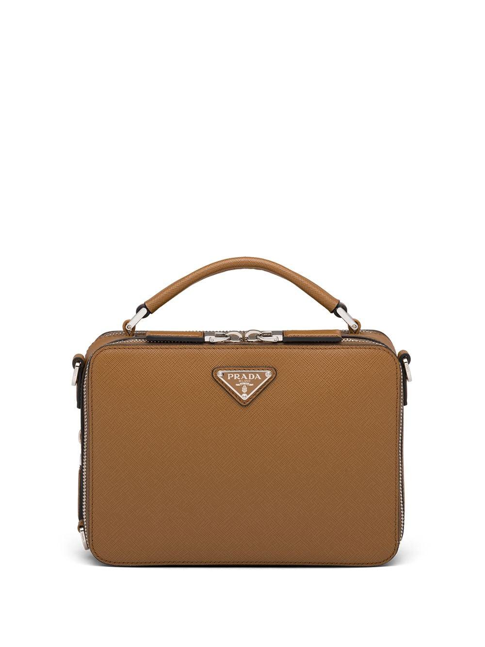 Prada Brique Saffiano Leather Messenger Bag in Brown for Men - Lyst