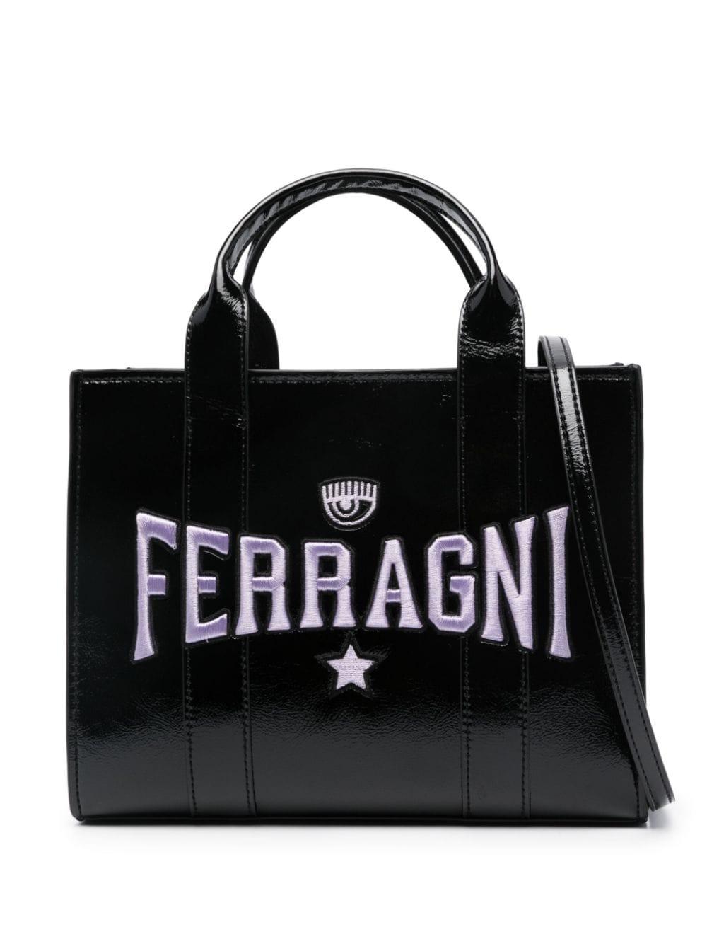 Chiara Ferragni Eyelike-embroidered Faux Leather Tote Bag in Black | Lyst