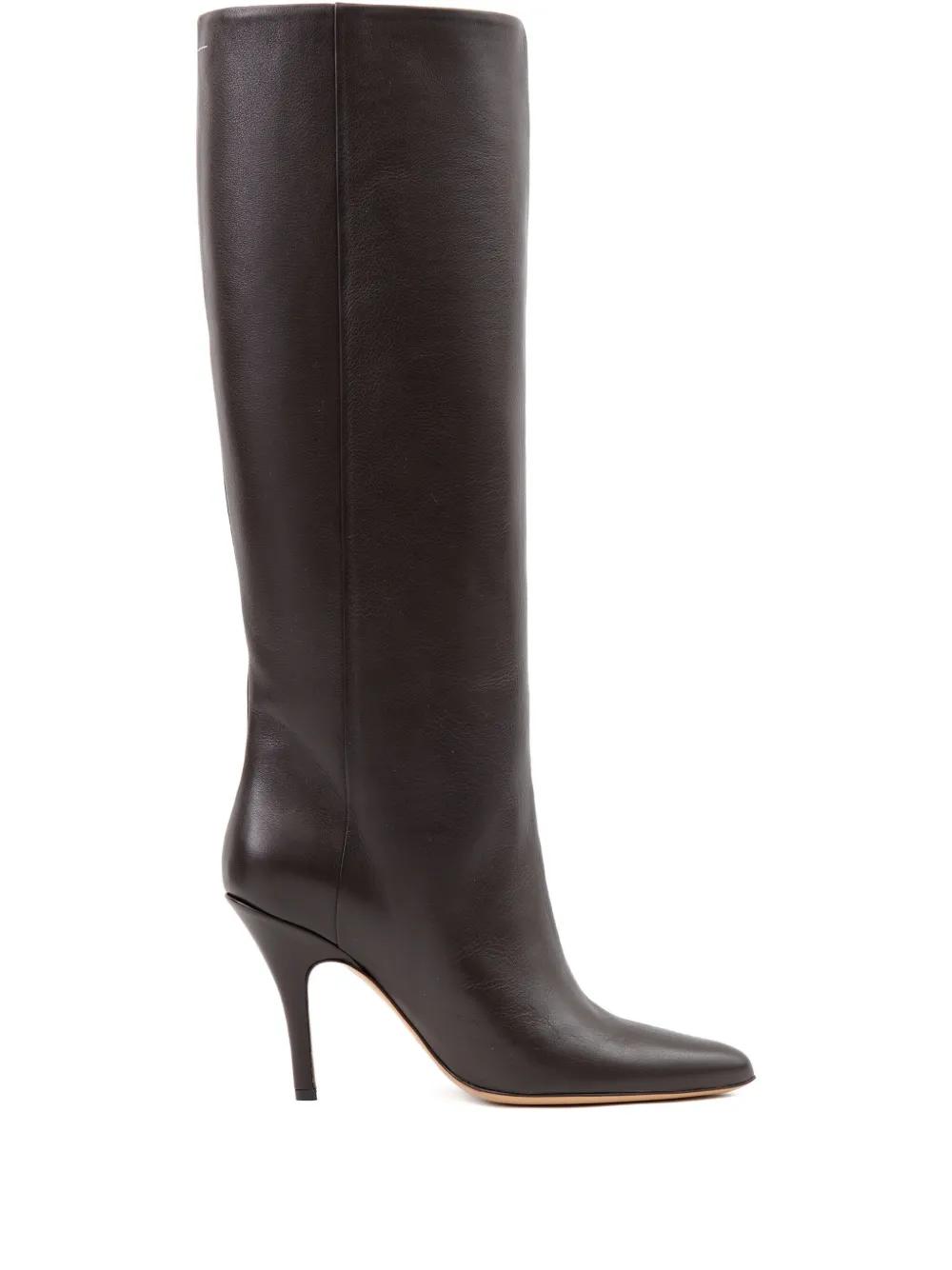 ロングブーツ Mm6 Maison Margiela Architype High Boots Black Stitch-Out Leather Tall Boots by MM6 Maison Margiela