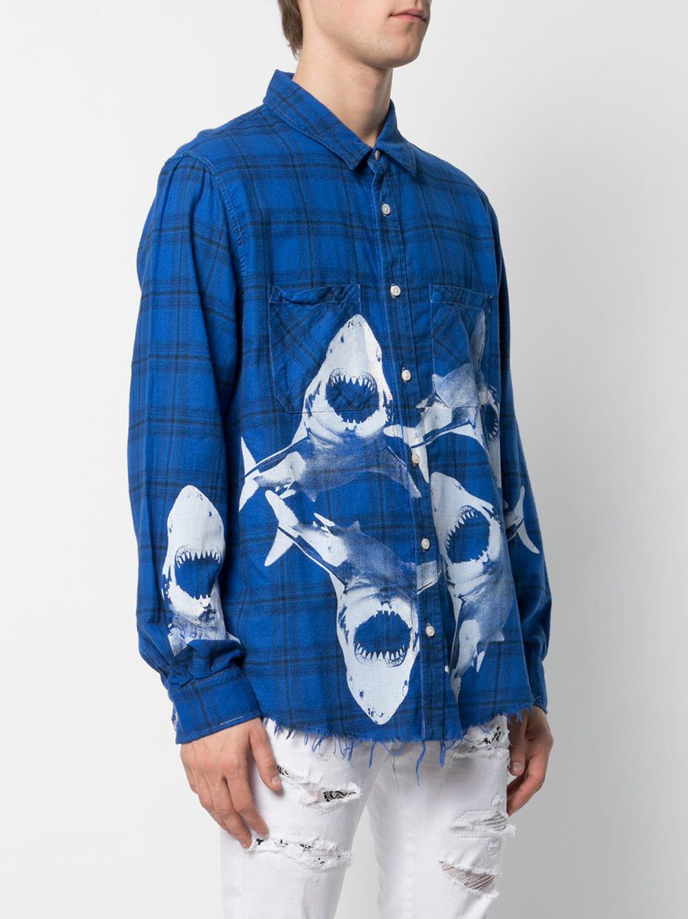 Amiri Shark-print Flannel Shirt in Blue for Men | Lyst