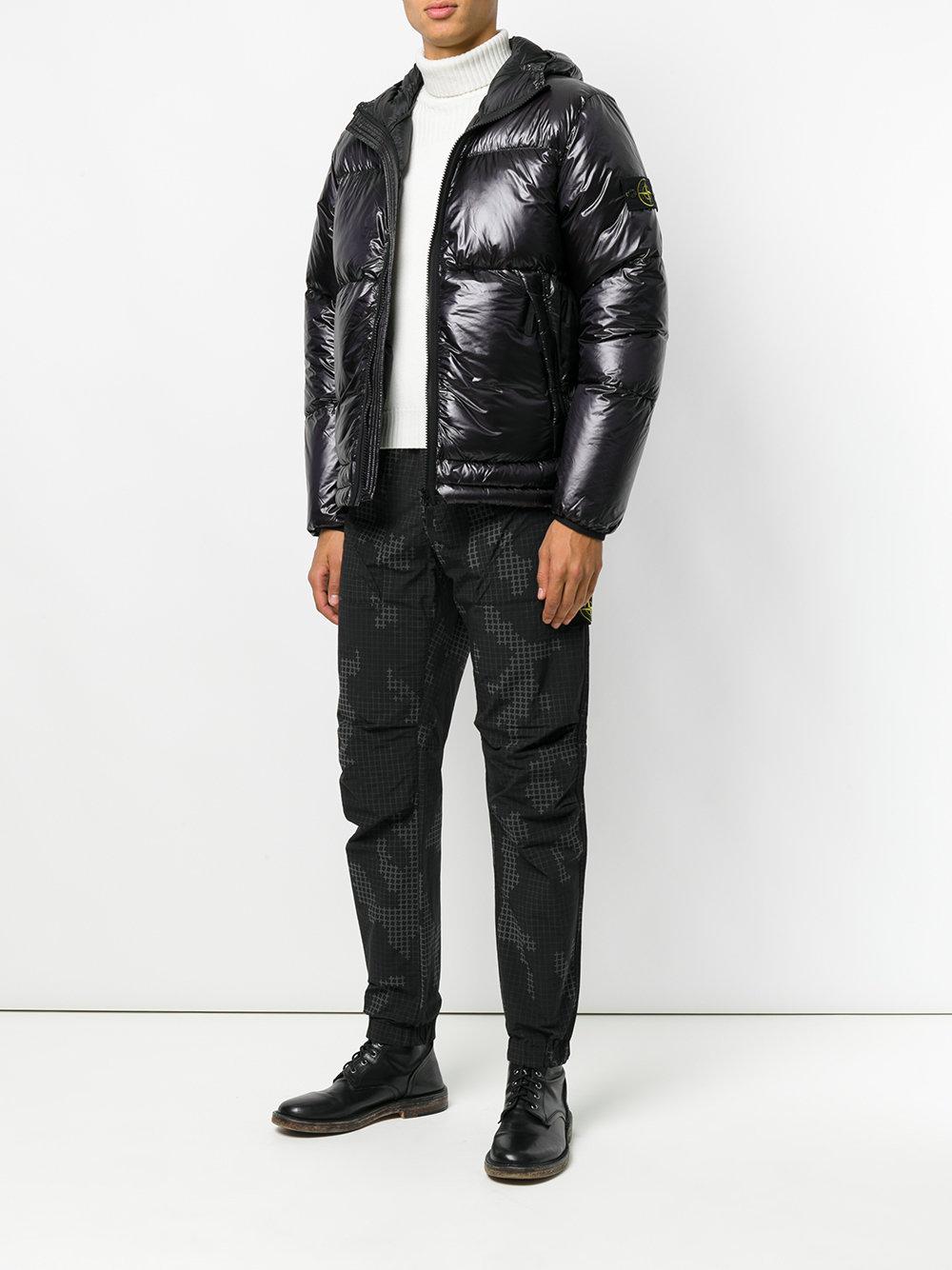 Stone Island Synthetic Glossy Puffer Jacket in Black for Men | Lyst