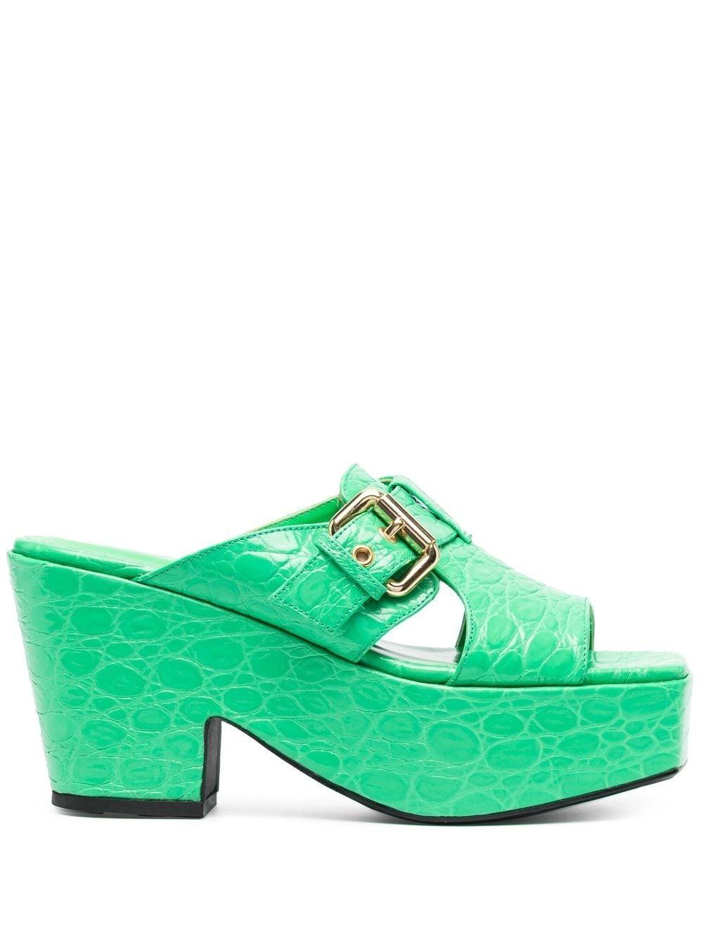 BY FAR Lenka Leather Sandals in Green Womens Shoes Heels Wedge sandals 