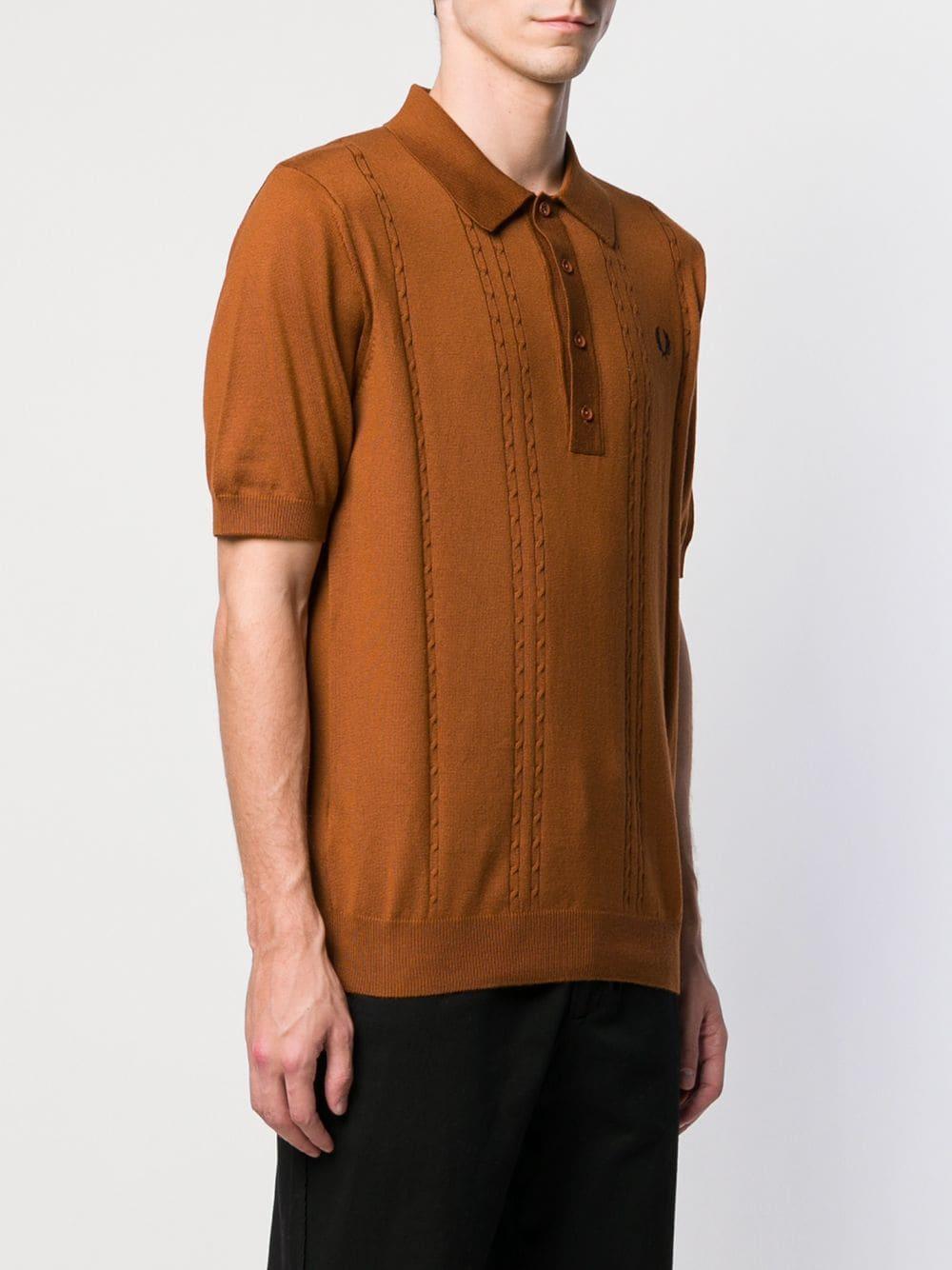 Fred Perry Cable Knitted Polo Shirt in Brown for Men | Lyst
