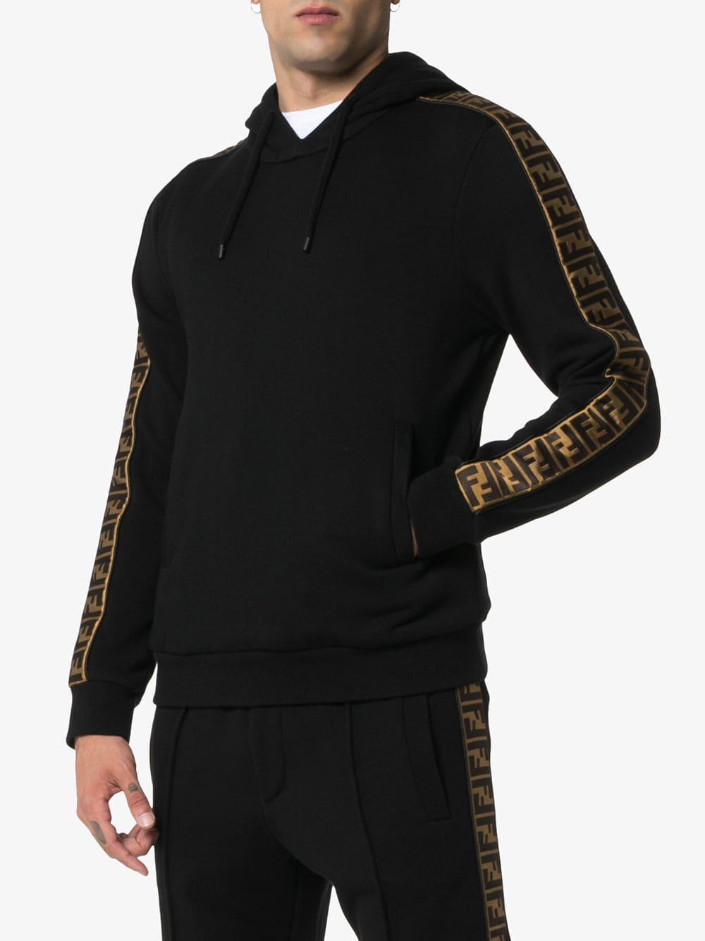 Fendi Cotton Ff Logo Striped Hoodie in Black for Men | Lyst