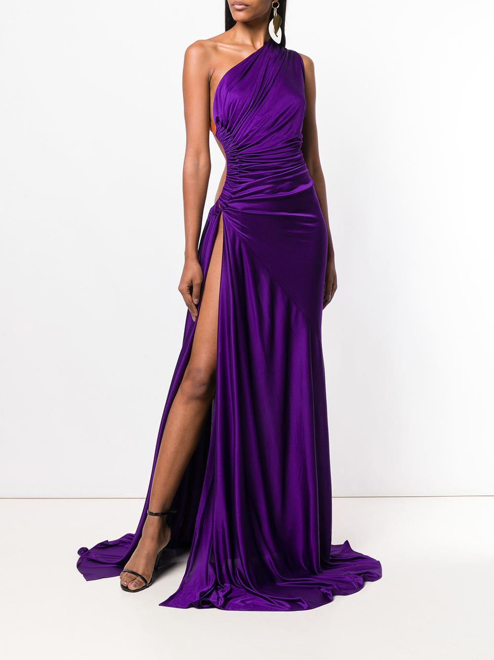 Roberto Cavalli Slit One-shoulder Dress in Purple | Lyst