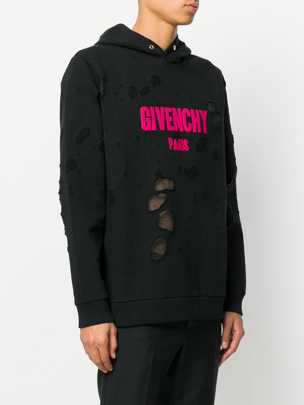 Givenchy Paris Distressed Hoodie in Black for Men | Lyst