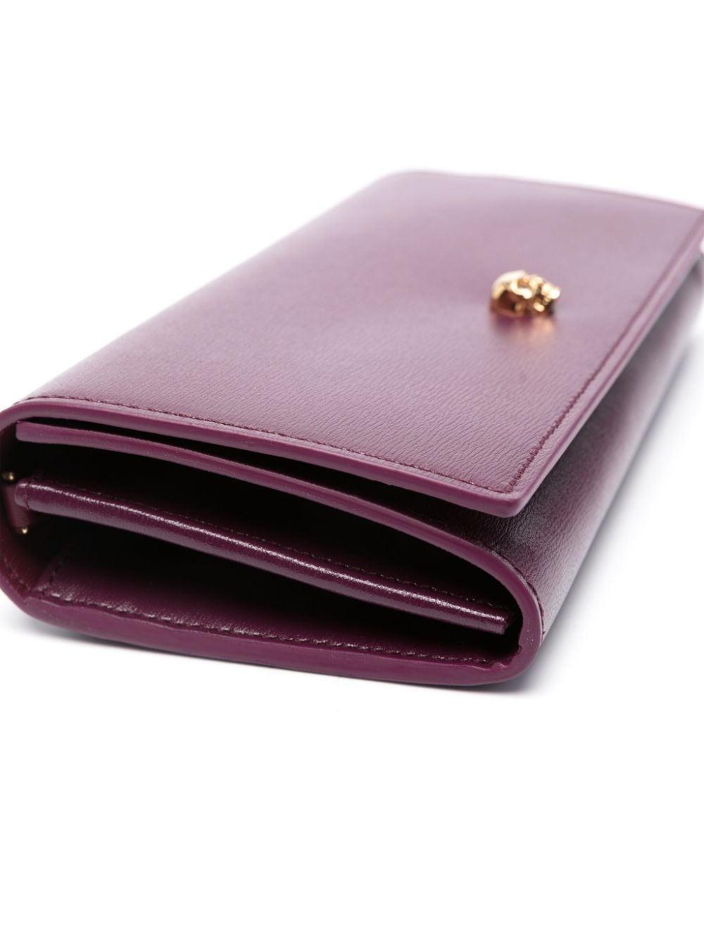 Alexander McQueen Bordeaux Shoulder Wallet With Gold Skull in Purple