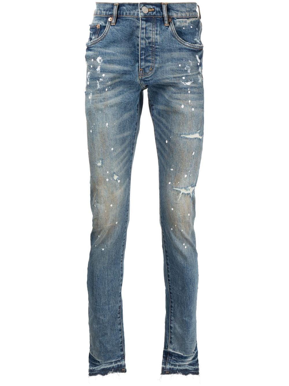 Purple Brand Paint Splatter-detail Slim-cut Jeans in Blue for Men | Lyst UK