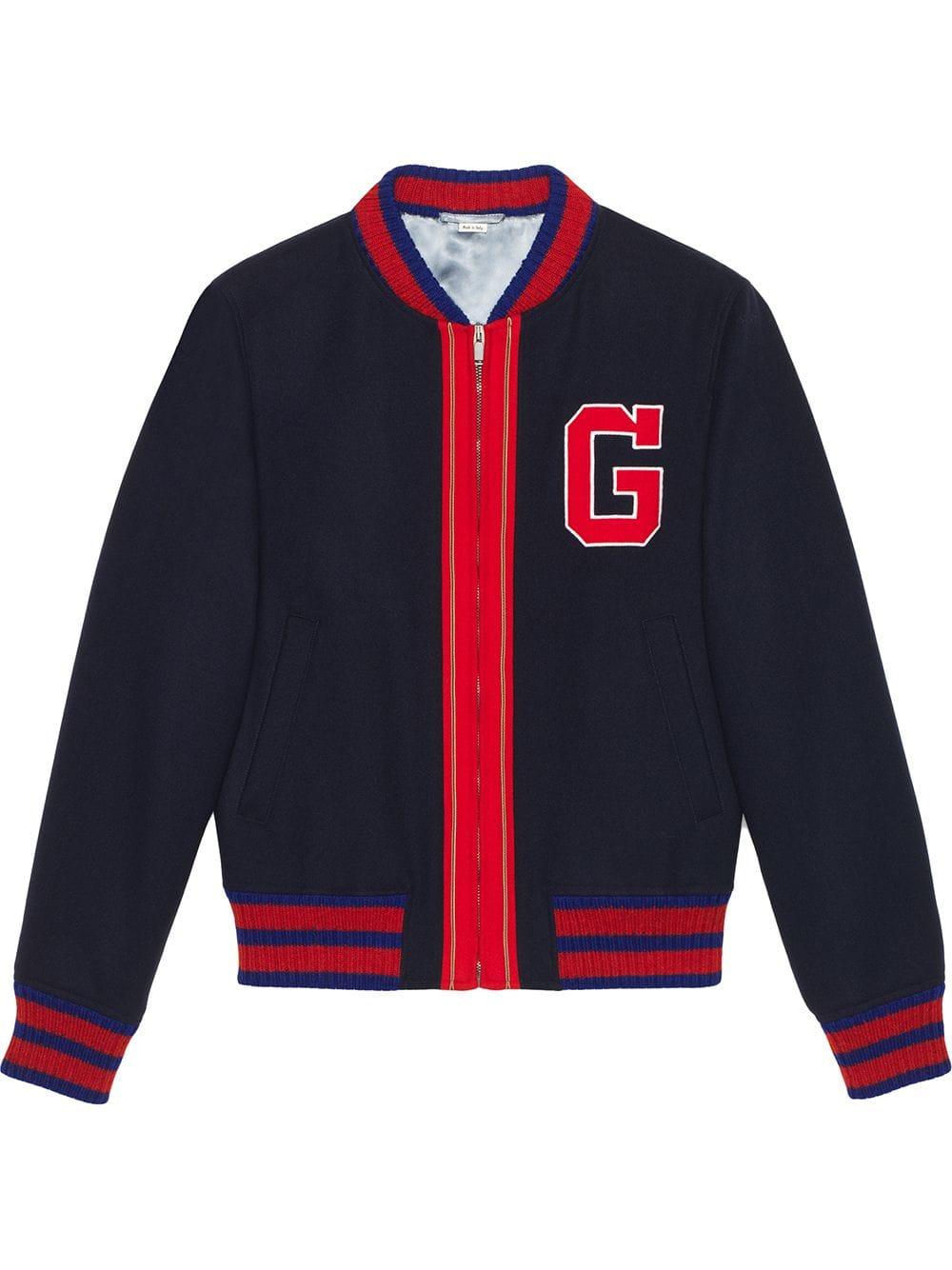 Gucci Felt Bomber Jacket With G in Blue 
