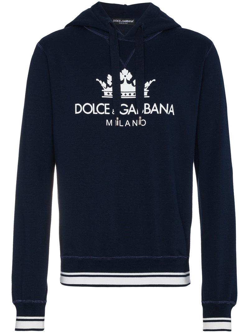 Dolce & Gabbana Milano Logo Hooded Sweatshirt in Blue for Men | Lyst