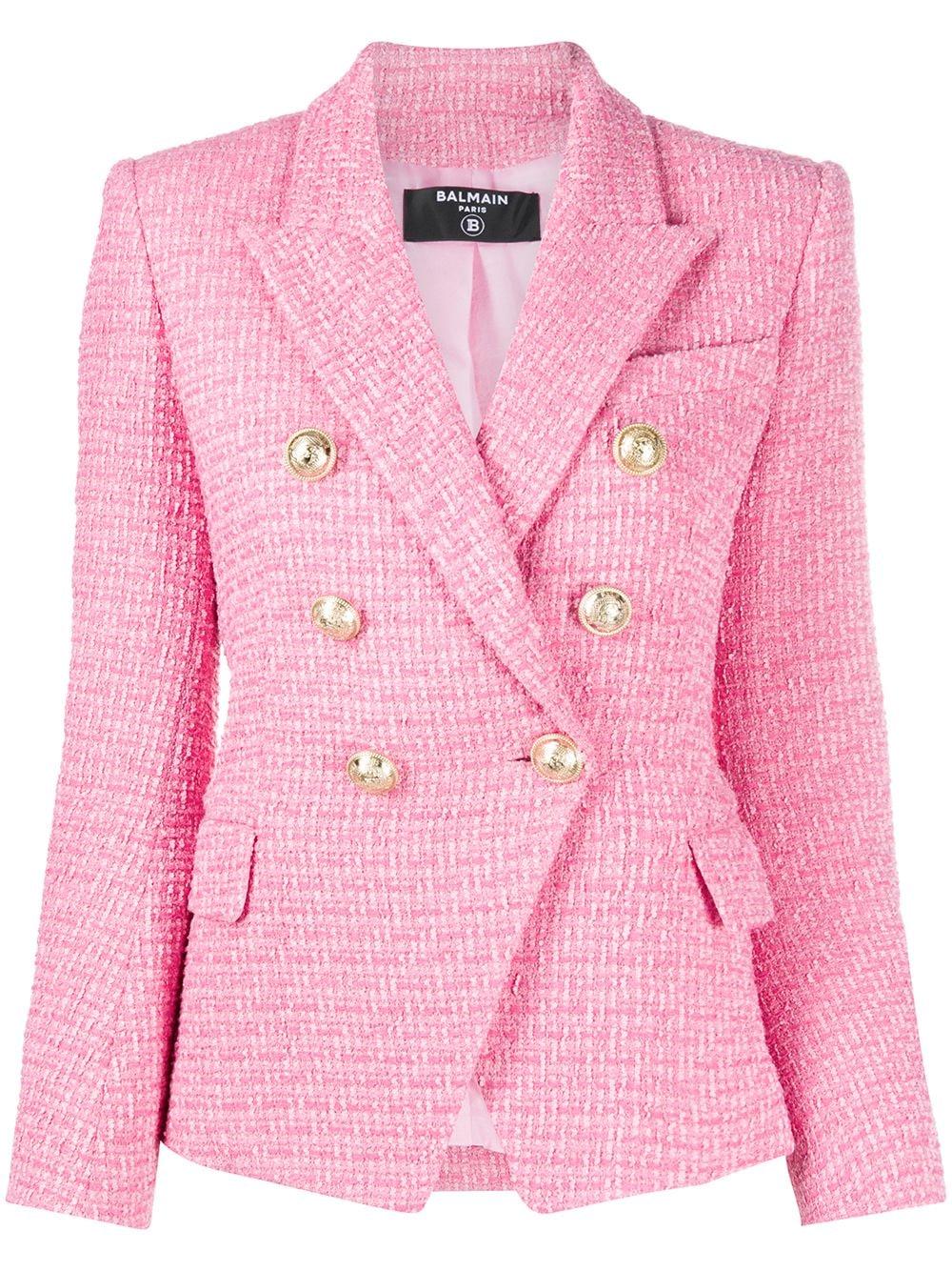 Sakkos und Anzugsjacken Balmain Doppelreihiger Blazer Aus Bouclé-tweed in Pink Damen Bekleidung Jacken Blazer 