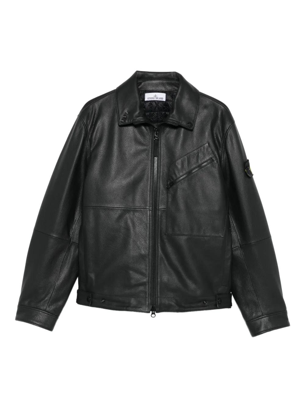 Stone Island Leather Jacket in Black for Men Lyst