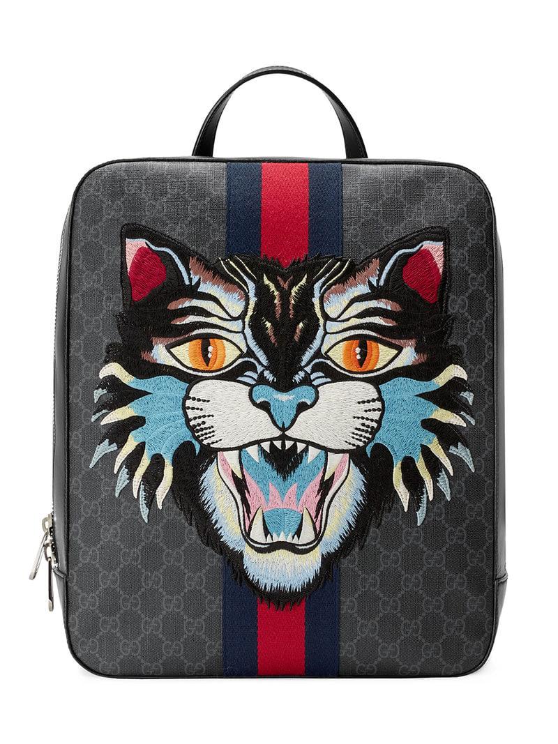 Gucci GG Supreme Backpack With Angry Cat in Black for Men | Lyst