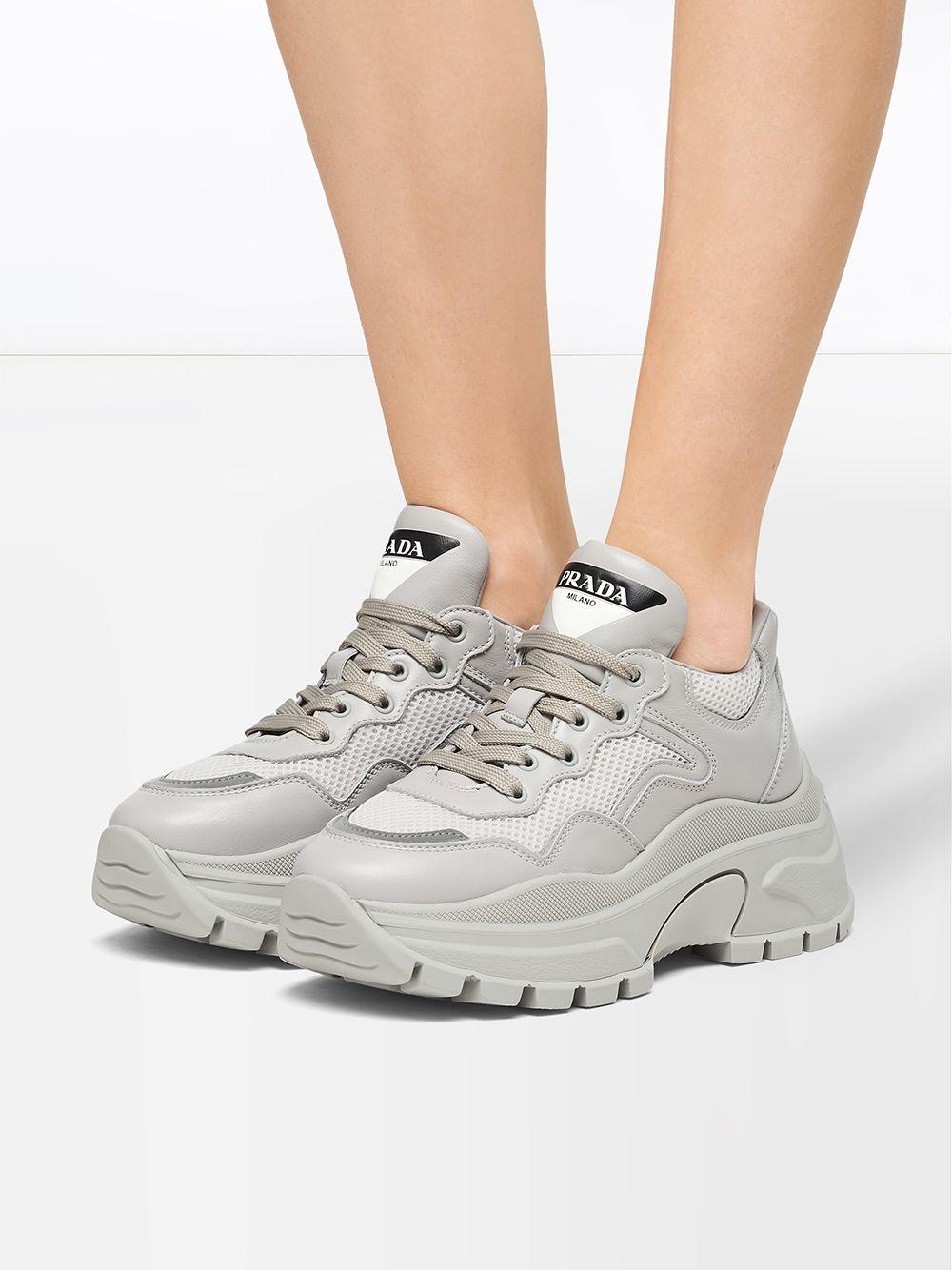 Prada Leather Chunky Panelled Sneakers in Grey (Gray) - Lyst