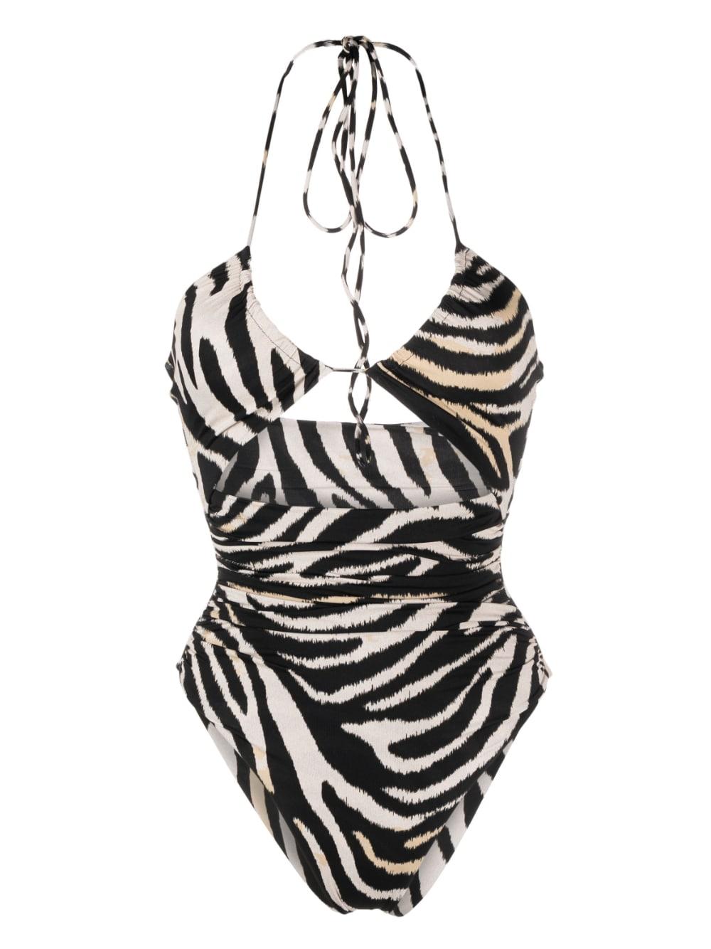 Magda Butrym Zebra-print Cut-out Swimsuit in White | Lyst
