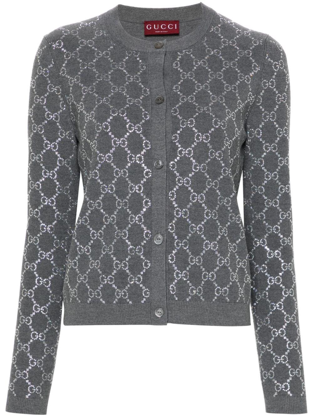 Gucci GG Crystal-embellished Cardigan in Gray | Lyst