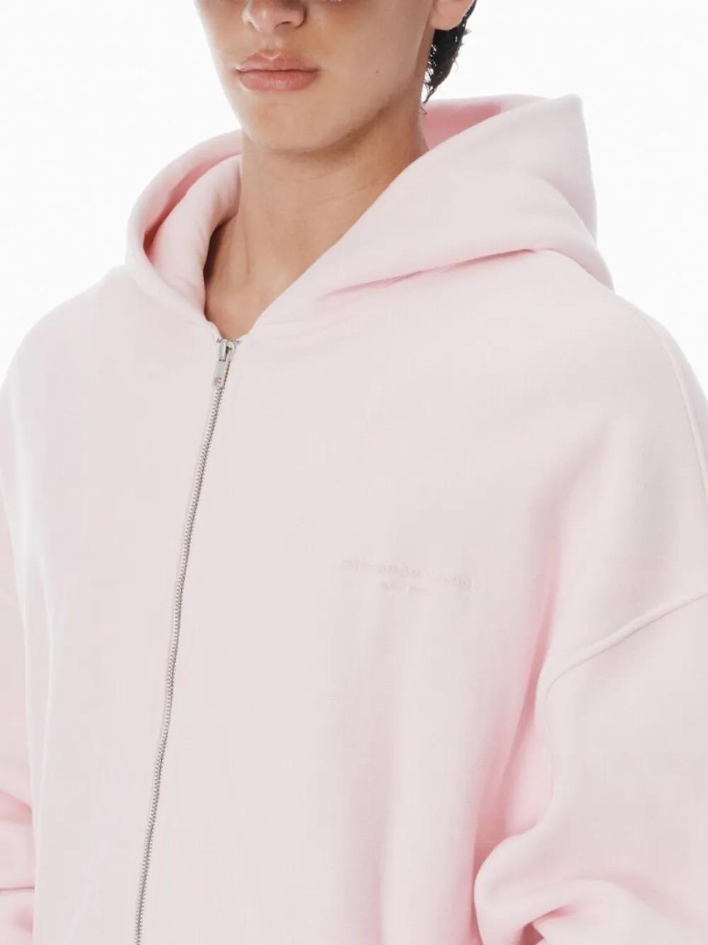 Alexander Wang Cotton Logo Zip-Up Hoodie in Pink | Lyst