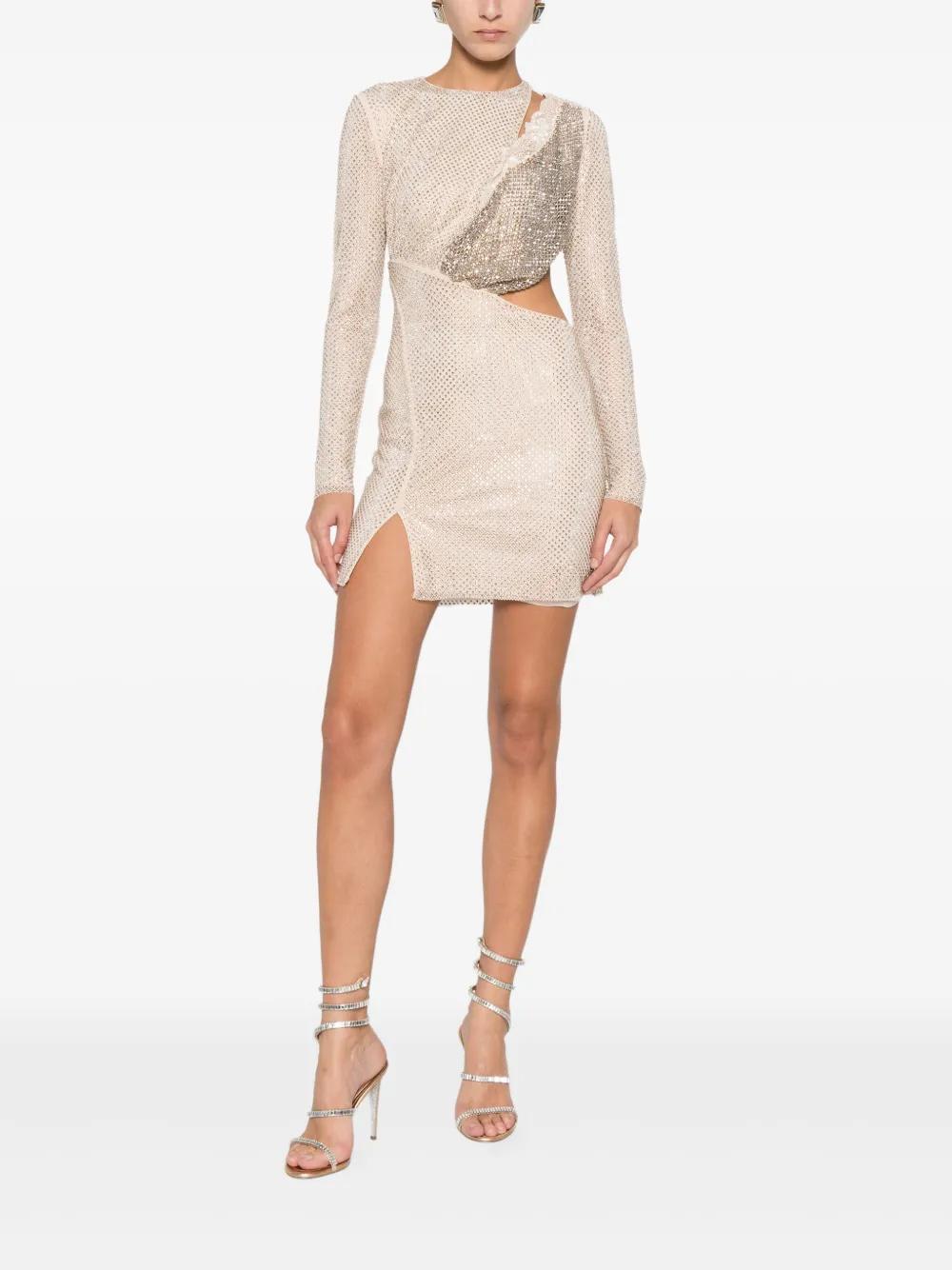 Self-Portrait Champagne Rhinestone Lace Trim Mini Dress in Natural | Lyst