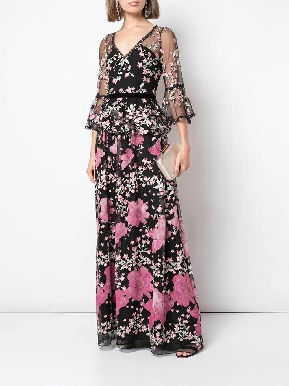 Marchesa notte Embroidered Floral Gown ...