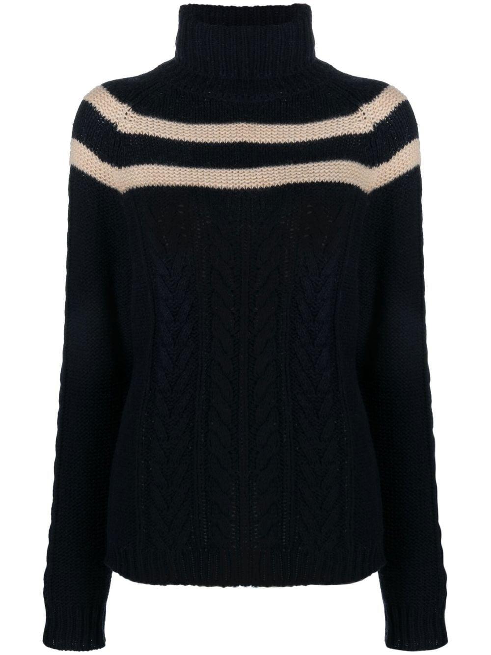 Moncler Striped Cable-knit Jumper in Black | Lyst