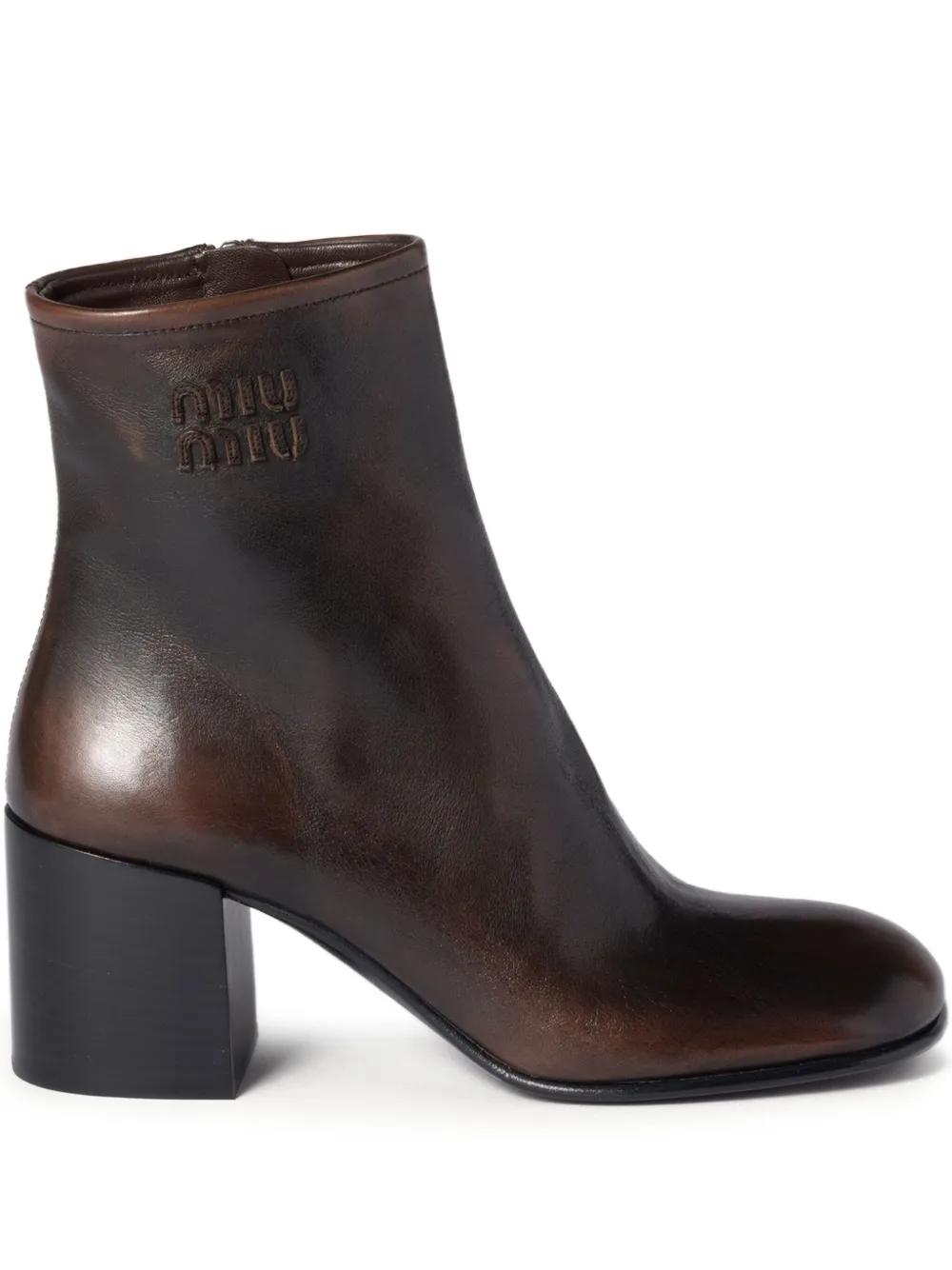 【MiuMiu 】leather boots アンクルブーツ MIU MIU ミュウミュウ Fume ロゴ Leather レザー Booties ブーツ