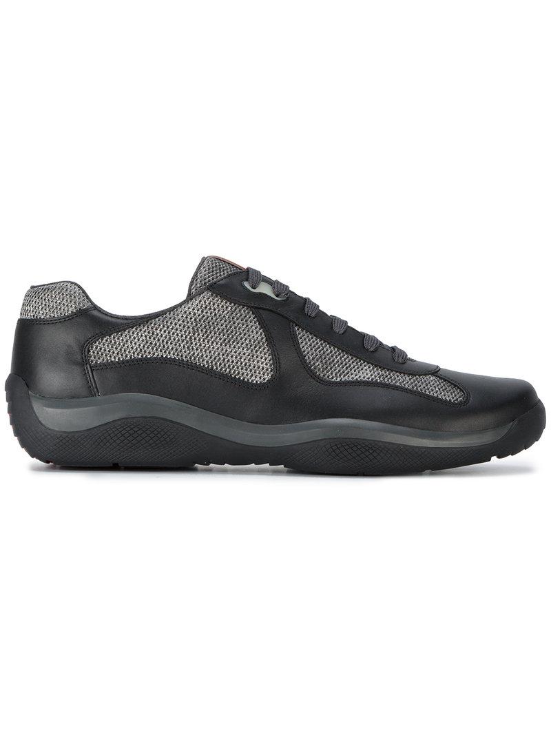 virtueel Mail congestie Prada Black & Silver America's Cup Sneakers for Men | Lyst