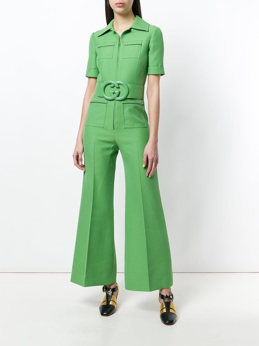 Gucci Belted Woolblend Jumpsuit in Green  Lyst