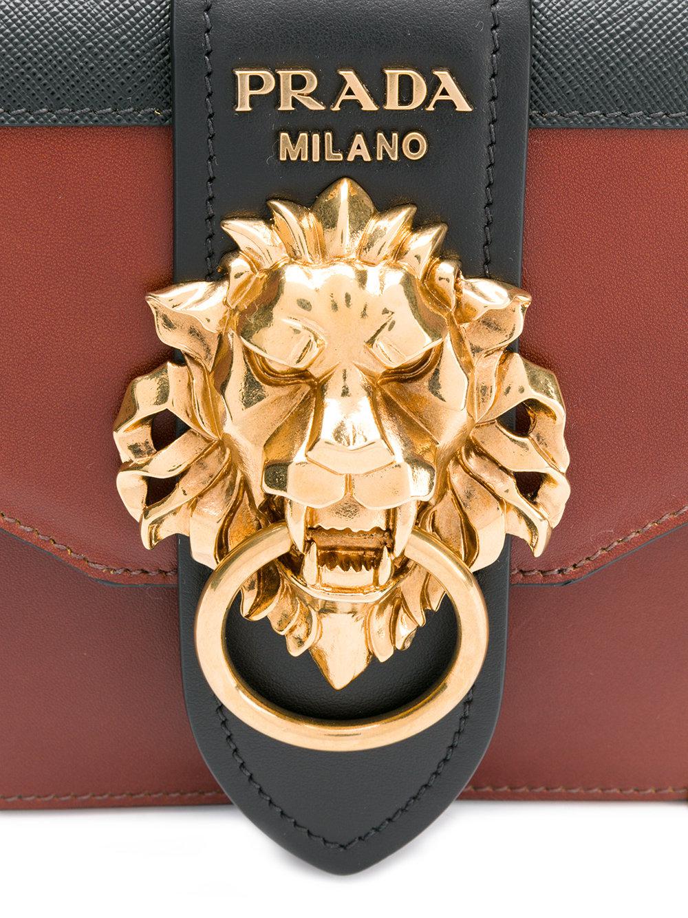 Prada Leather Cahier Lion-embellished Shoulder Bag in Brown | Lyst