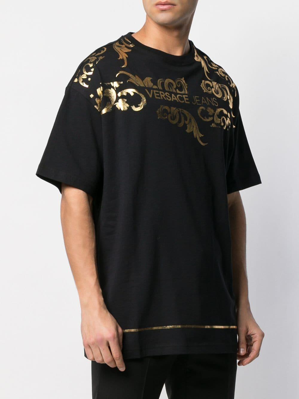 Versace Jeans Cotton Foiled Baroque Logo T-shirt in Black for Men - Lyst