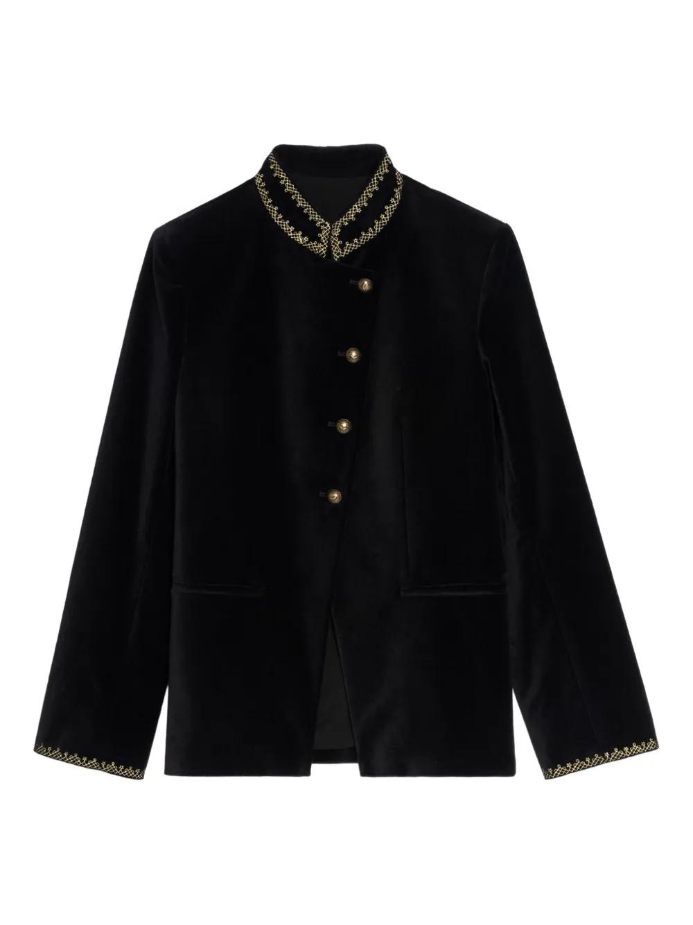【zadig&voltaire deluxe】美品ノーカラームートンジャケット ボアパイピングスタンドカラームートンジャケット FD22W243