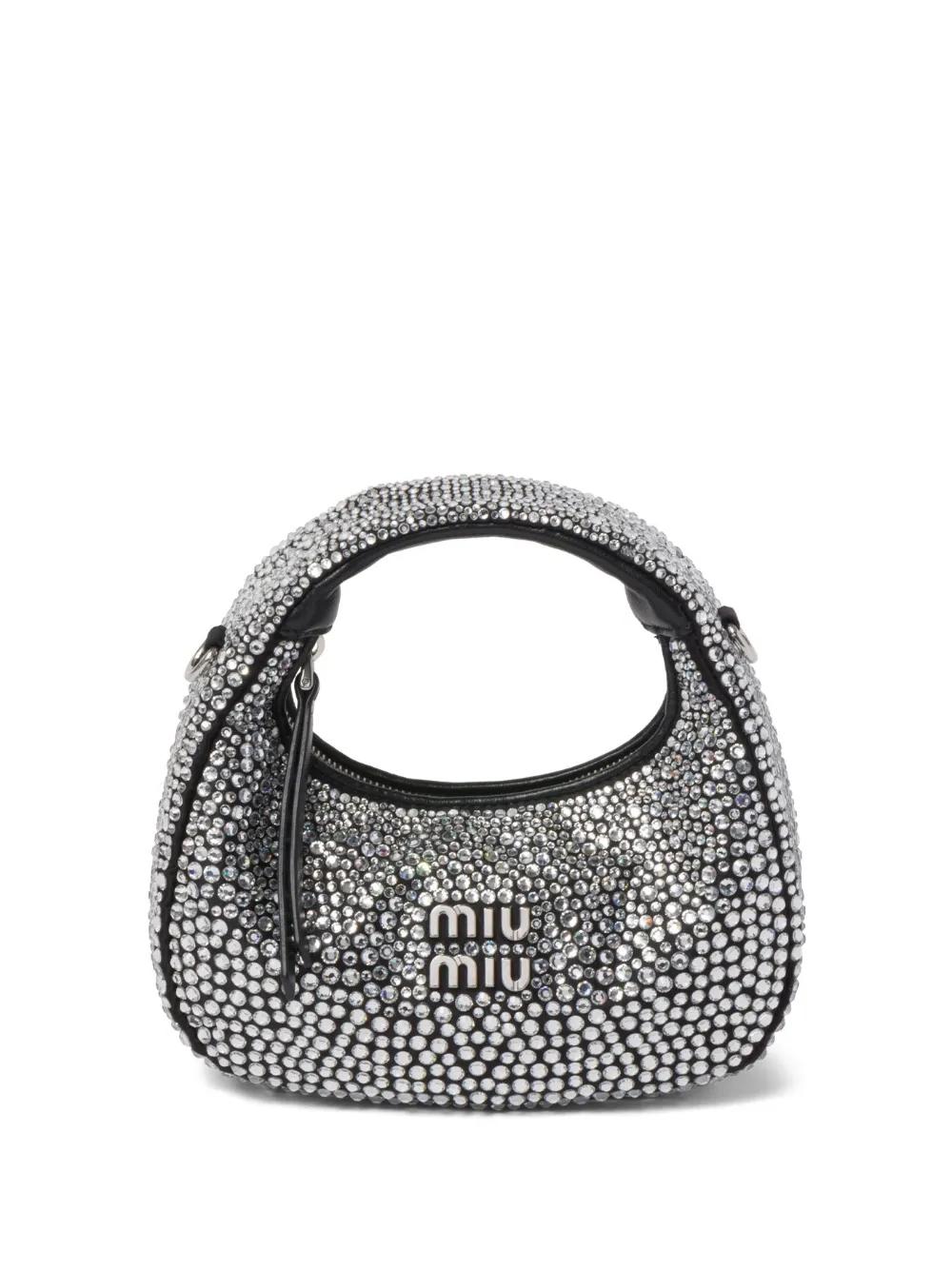 【関税&送料込】Miu Miu Embellished Satin Handbag Miu Miu Handbags in Natural | Lyst