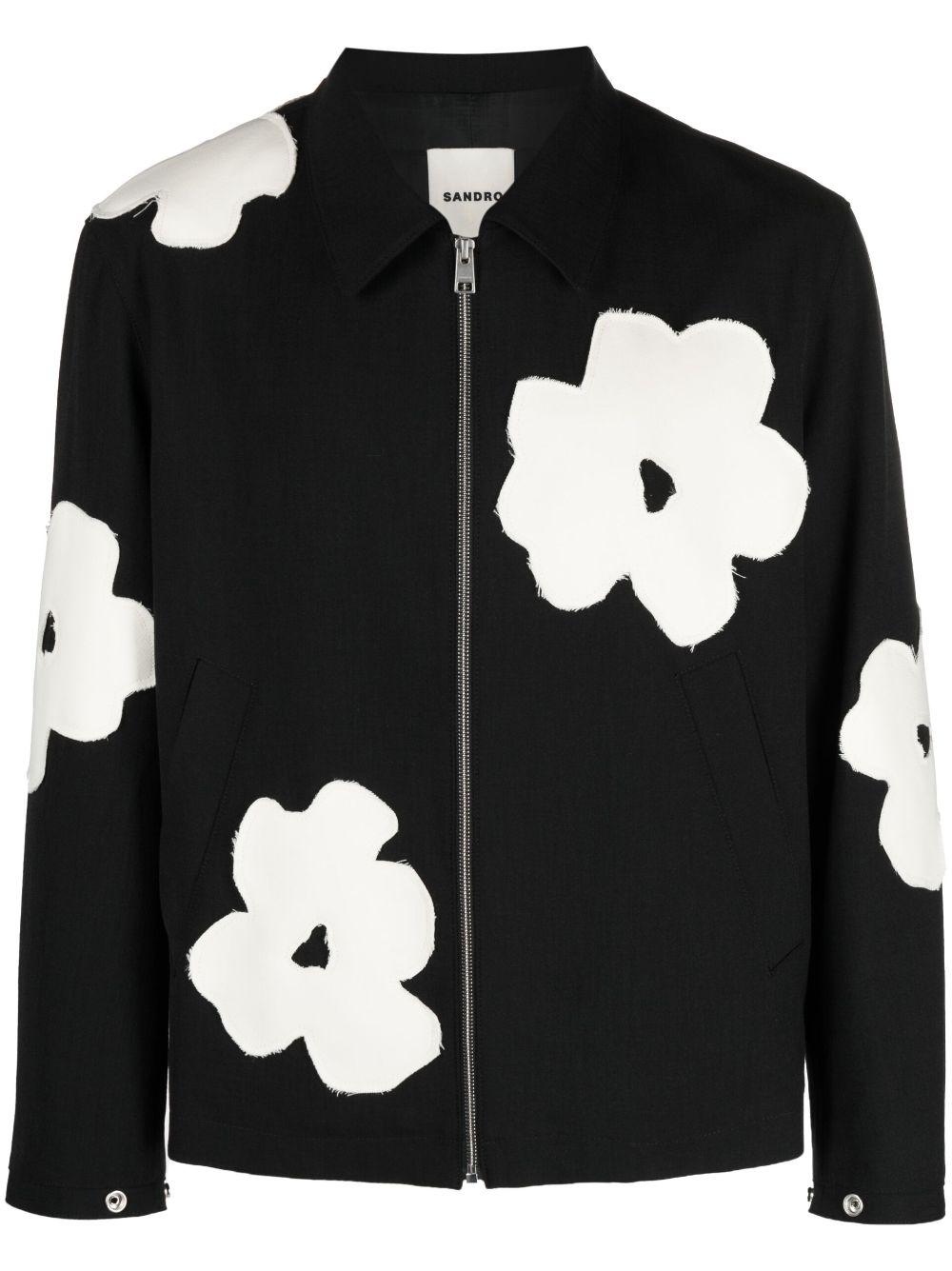Sandro Floral-patch Jacket in Black for Men