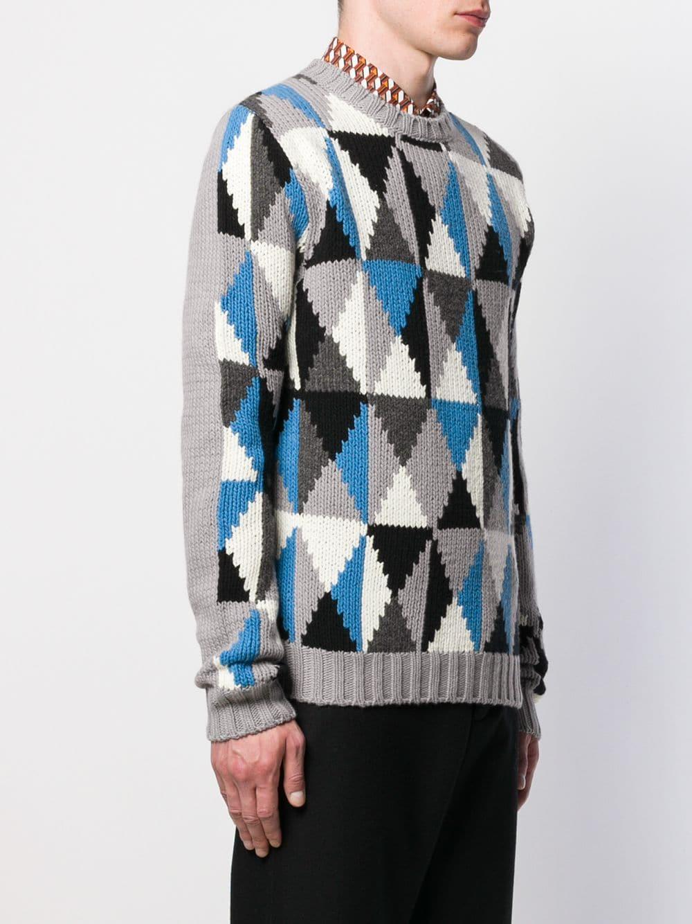 Prada Wool Geometric Pattern Knitted Jumper in Grey (Gray) for Men - Lyst