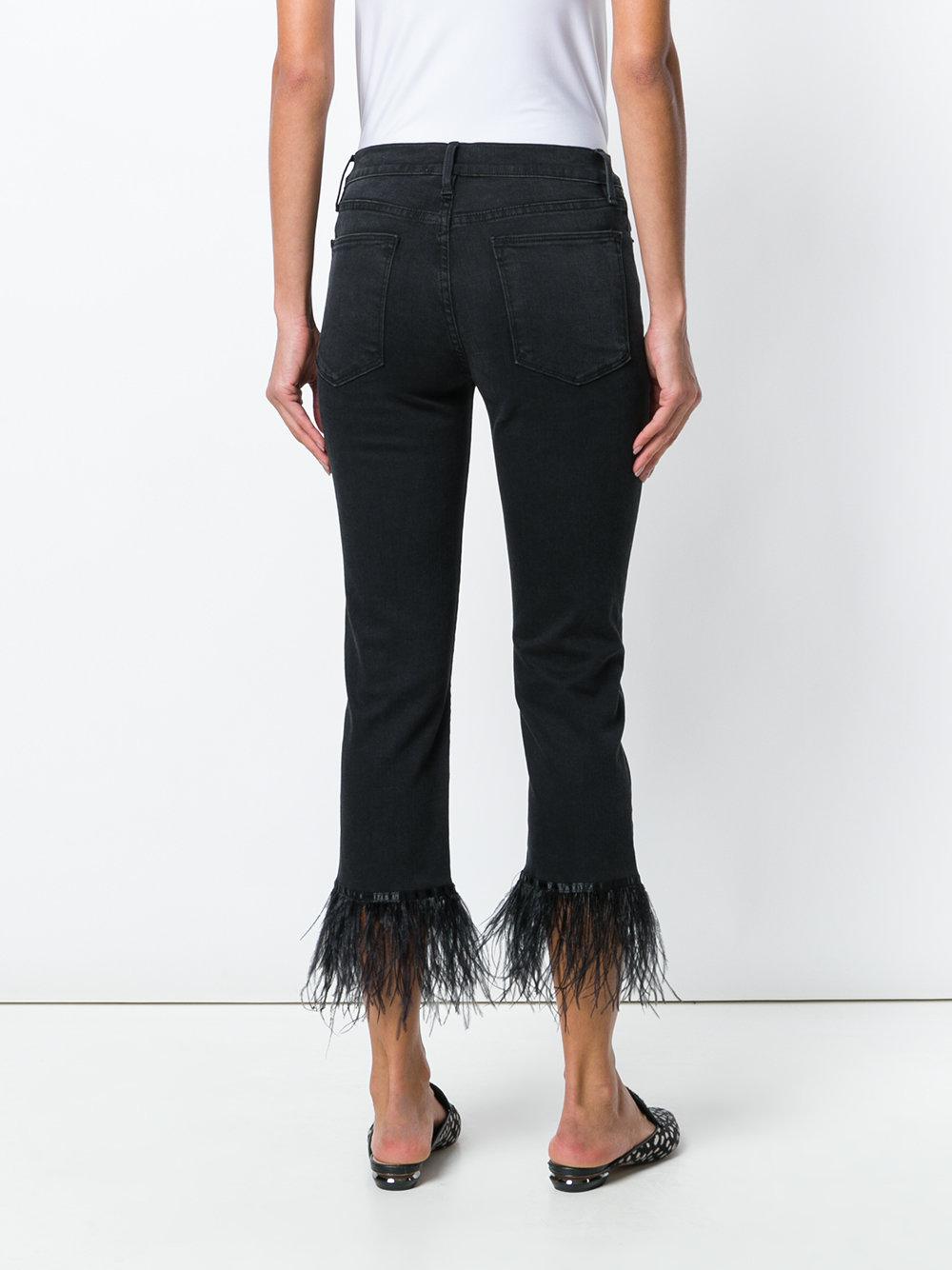 FRAME Denim Feather Trim Cropped Jeans 