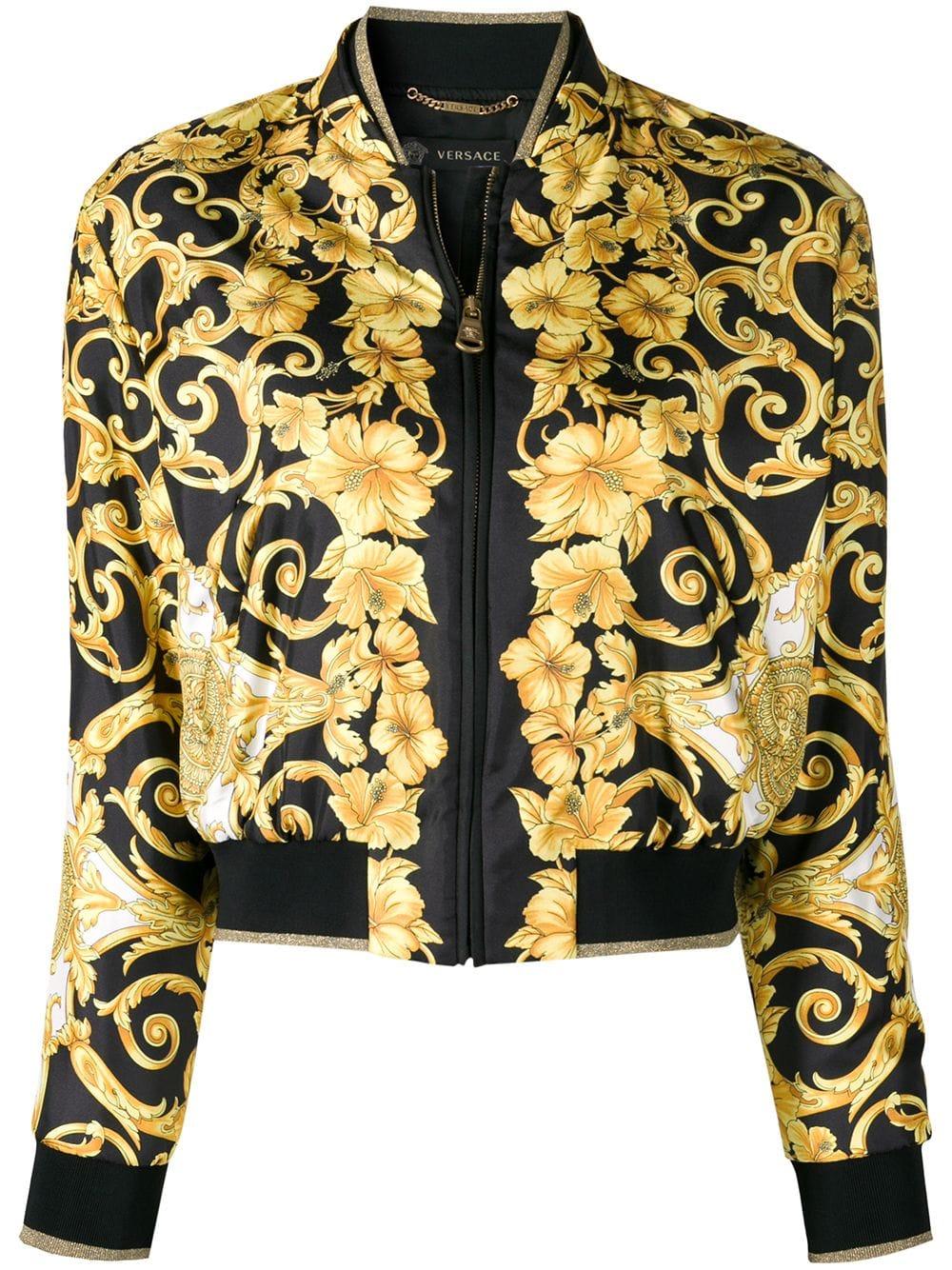 Versace Silk Fitted Bomber Jacket in Black - Lyst