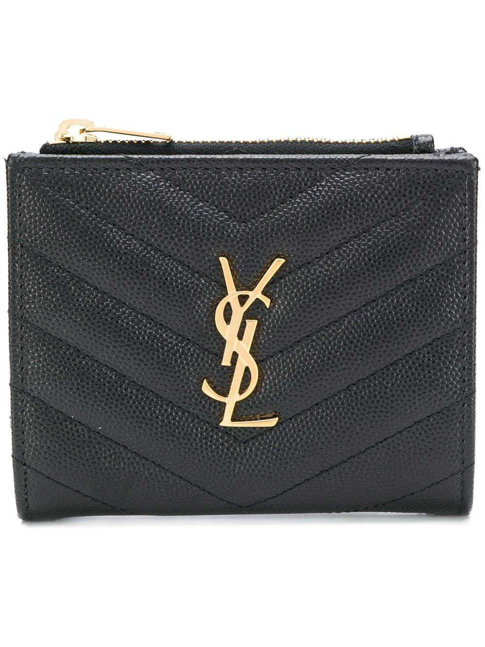 Saint Laurent Leather Monogram Quilted Wallet in Black Lyst
