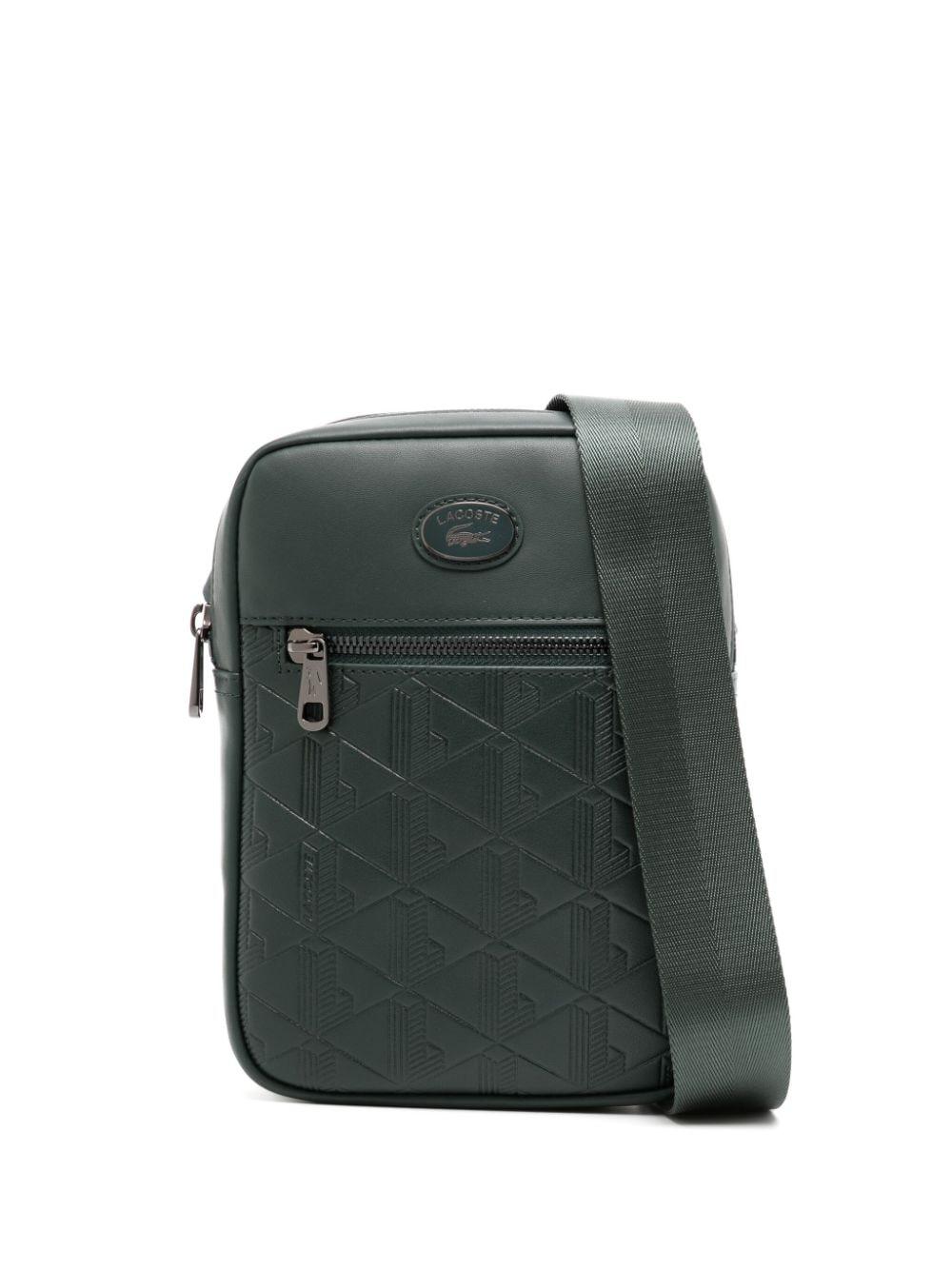 Lacoste Signature Green Leather Shoulder Bag in Black for Men