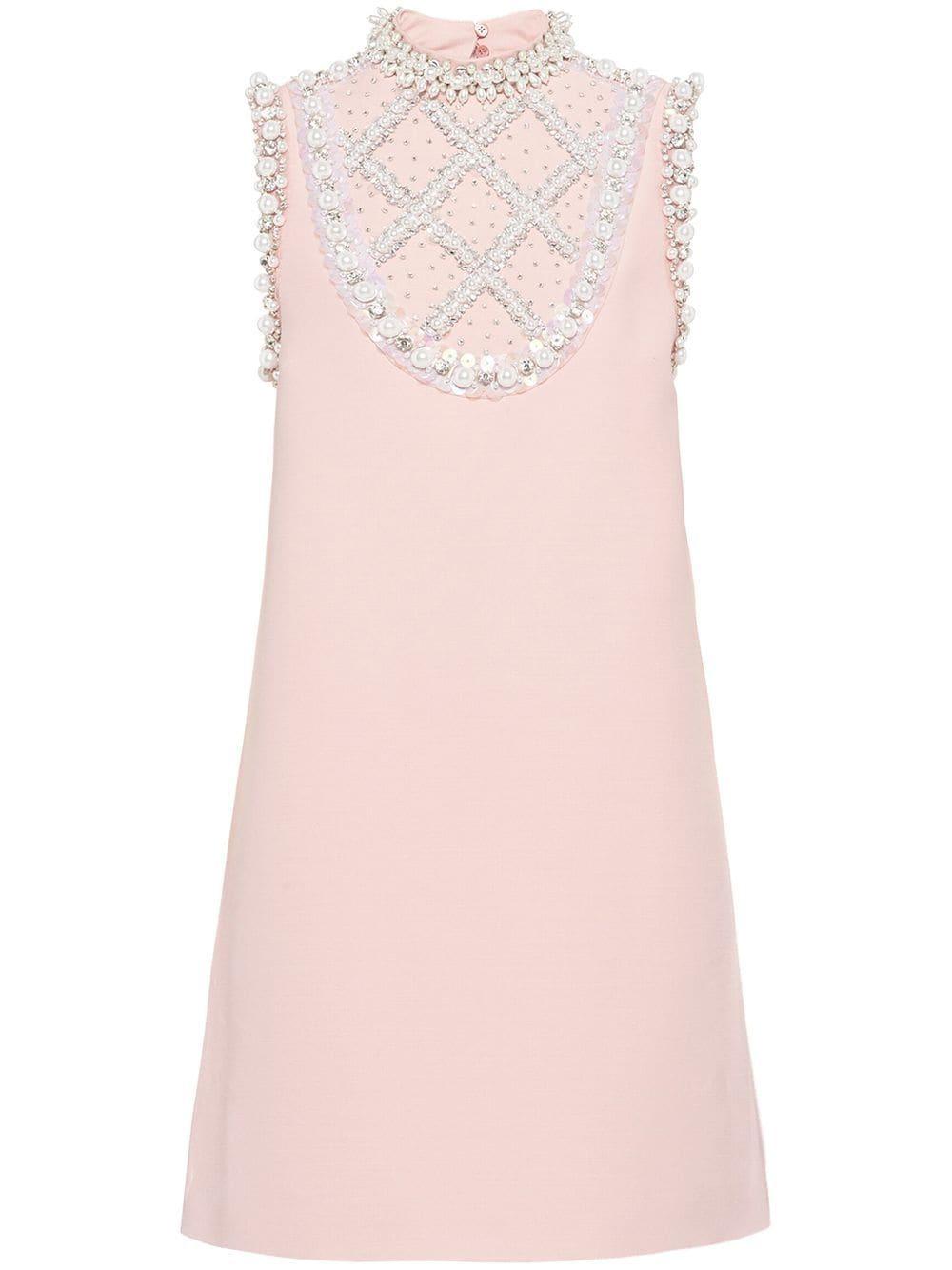 Miu Miu Pearl-embellished Mini Dress in Pink | Lyst
