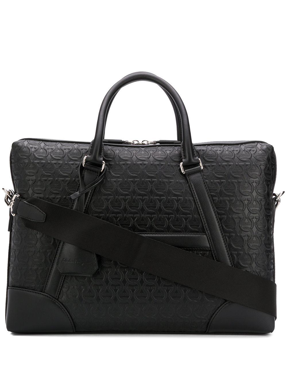 Ferragamo Leather Gancini Embossed Briefcase in Black for Men - Lyst