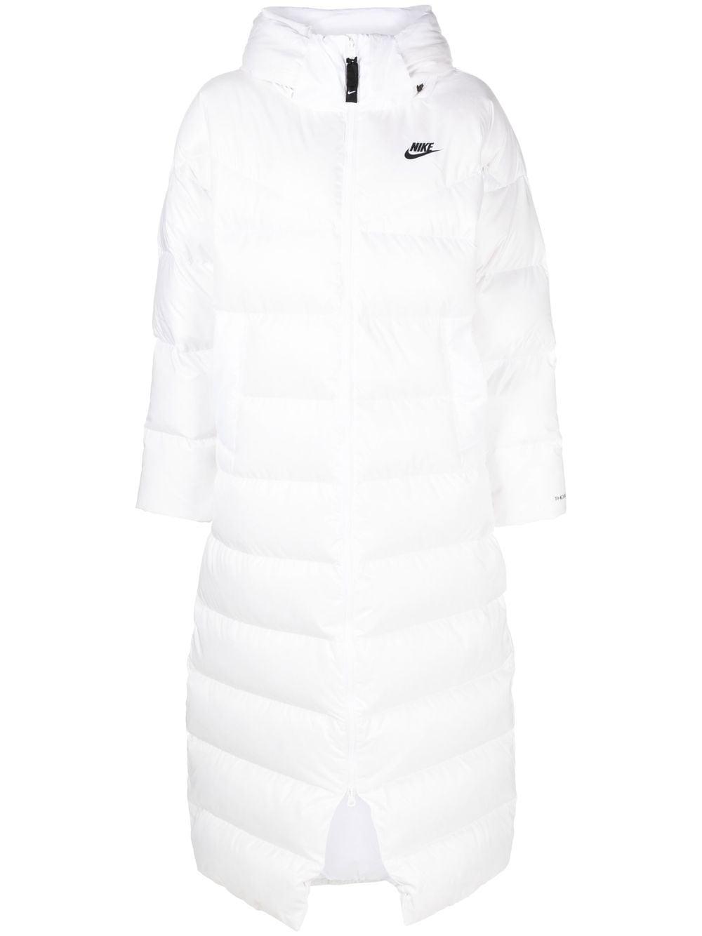 Nike Swooshprint Long Puffer Coat in White Lyst UK