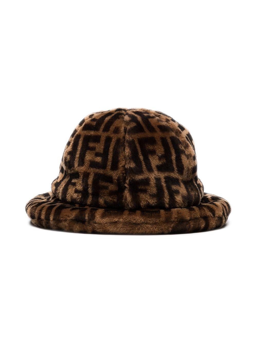 Fur Logo-print Shearling Bucket Hat Brown Lyst