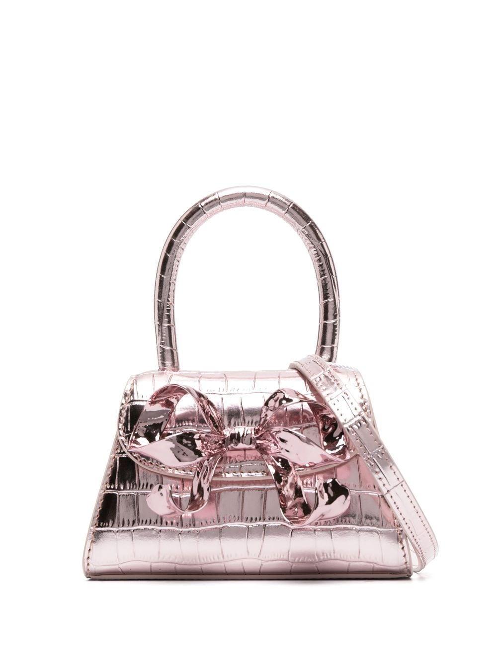 SelfPortrait Metallic Crocodileeffect Bow Bag in Pink Lyst