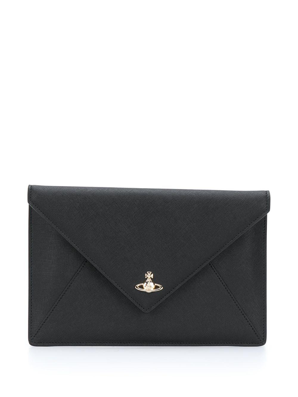 Vivienne Westwood Victoria Leather Envelope Clutch in Black | Lyst