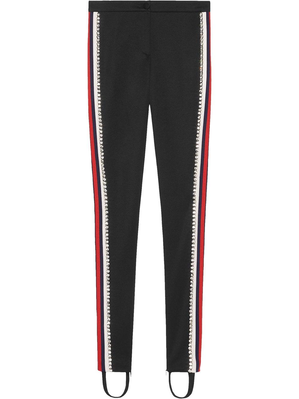 Gucci Synthetic Black Crystal Stripe Stirrup Track Pants - Lyst