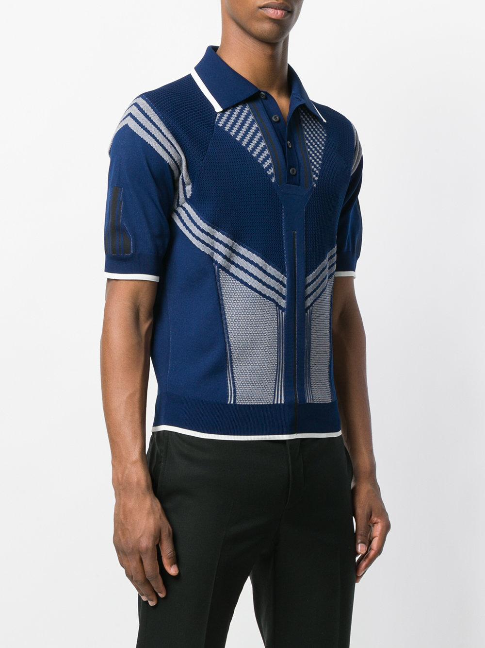 Prada Mixed Panel Knitted Polo Shirt in Blue for Men | Lyst