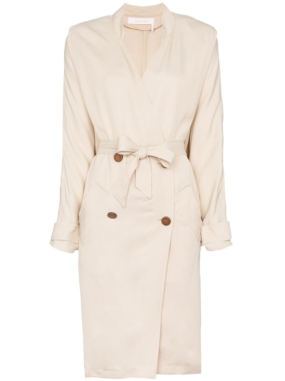 See By Chloé Collarless Double-breasted Trench Coat in Natural - Save ...
