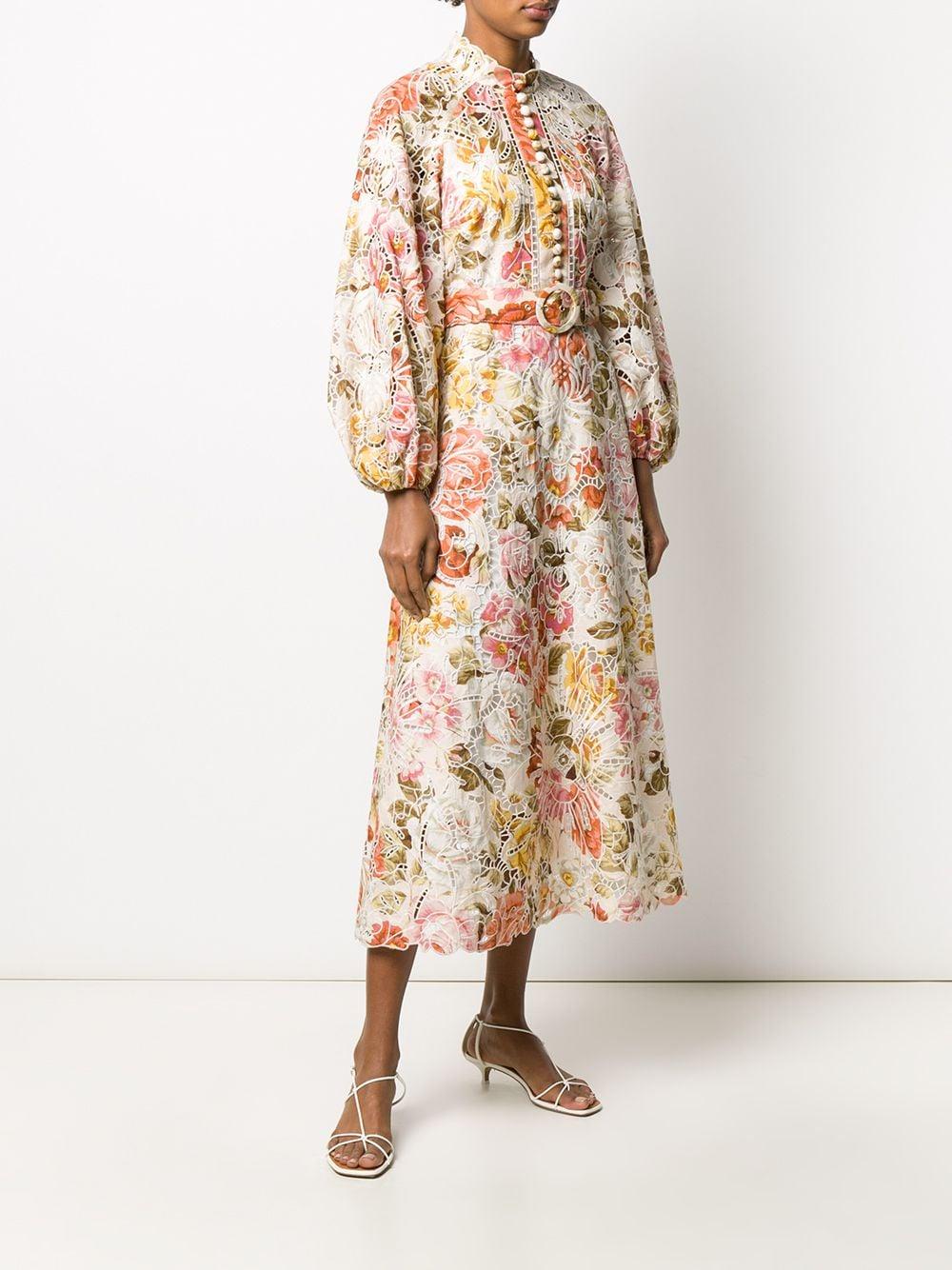 zimmermann bonita long sleeve dress ZIMMERMANN Aster Long Sleeve Midi Dress | Cream Jacobean
